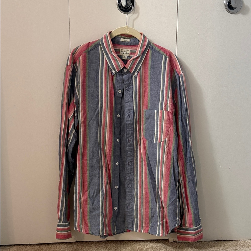 J. Crew Red and Blue Striped Men's Shirt
